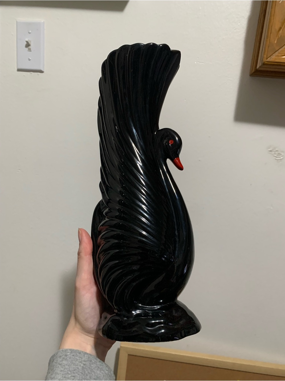 Vintage 1950s ceramic Black Swan Bud Vase Art Deco 12” Rare  2 chips as shown